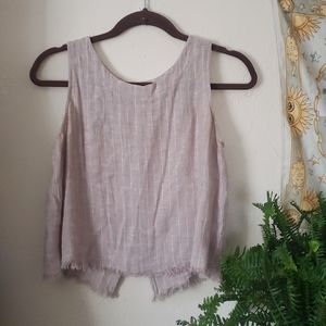 Cropped fringe striped linen shirt size s